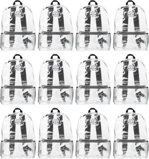 Yacht & Smith 12 Pack Clear Transparent Backpacks, Bulk 17 inch Lightweight Outdoor Travel Gym Corporate Events Bag