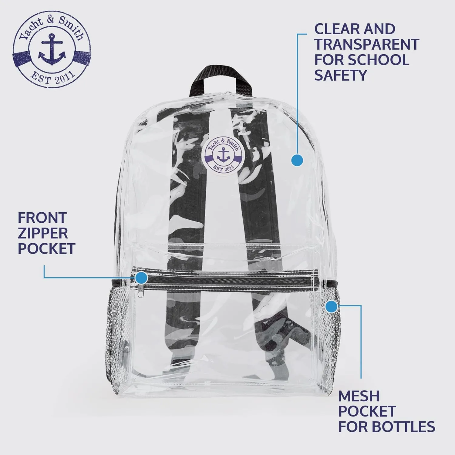 Yacht & Smith 24 Pack Clear Transparent Backpacks, Bulk 17 inch Lightweight Outdoor Travel Gym Corporate Events Bag