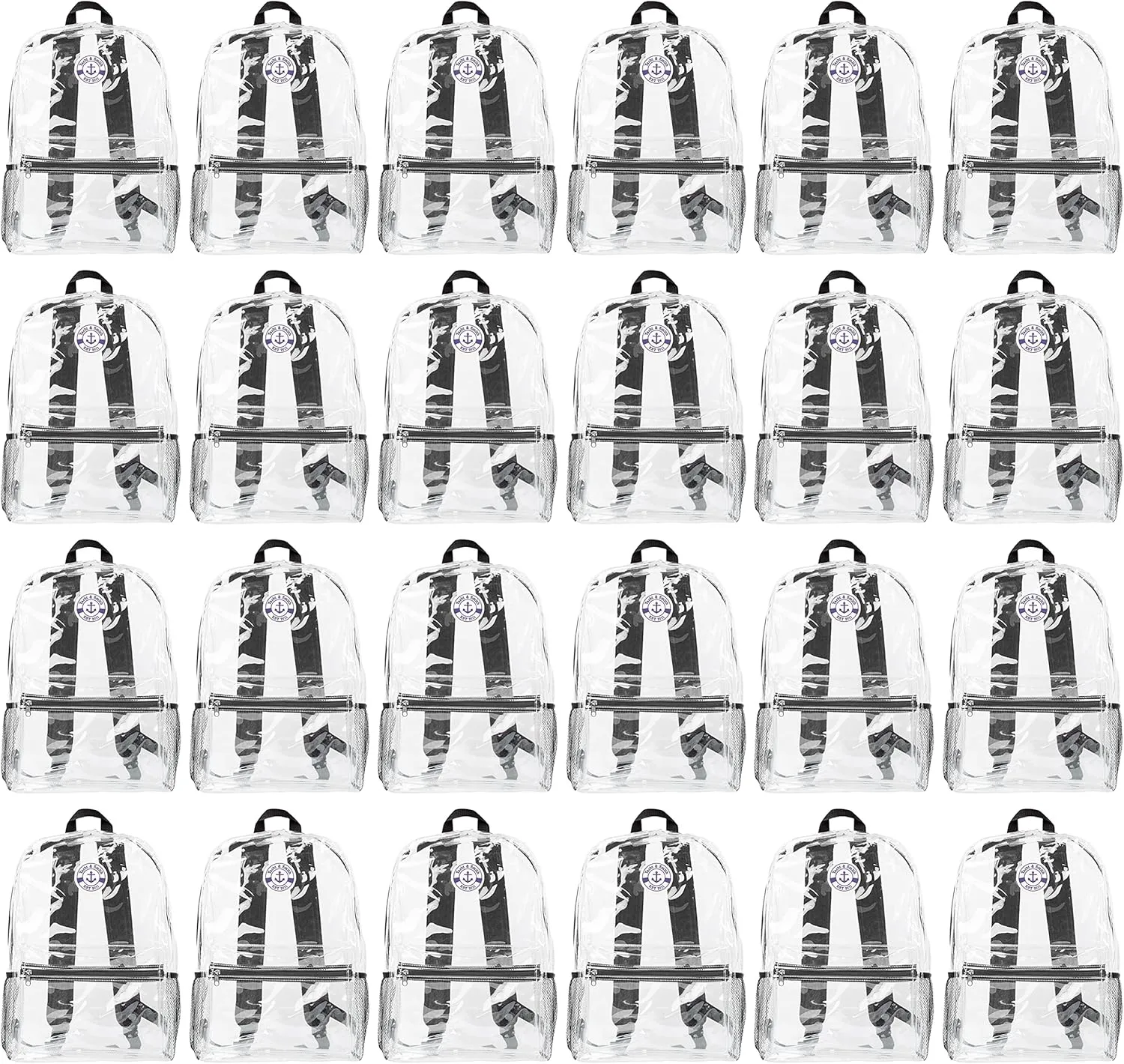 Yacht & Smith 24 Pack Clear Transparent Backpacks, Bulk 17 inch Lightweight Outdoor Travel Gym Corporate Events Bag