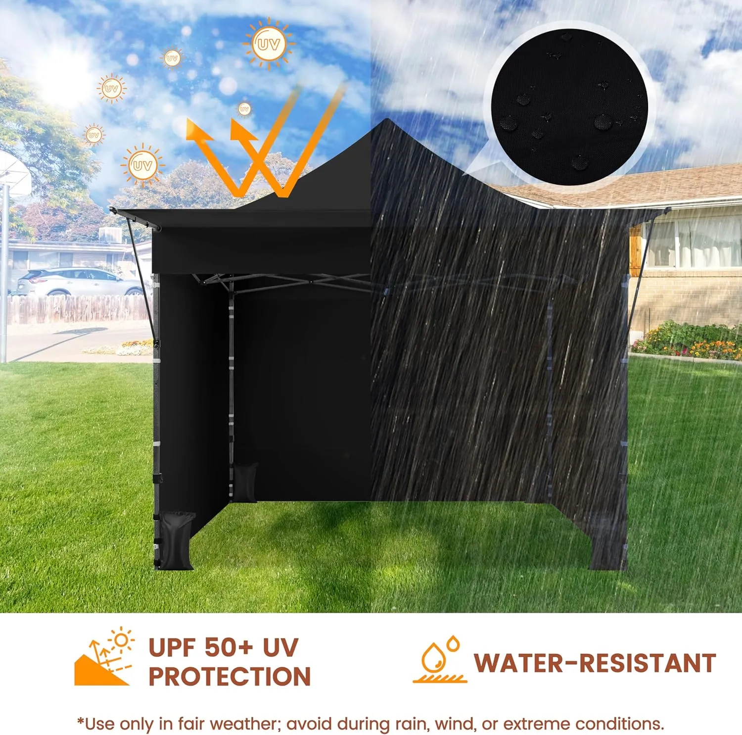 Yaheetech 10x10 Pop up Commercial Canopy Tent with 3 Removable Sidewalls & Awning, Portable Freestanding Shelter, Outdoor Heavy Duty Party Canopies W/Roller Bag, 4 Sandbags, Stakes & Ropes, Black