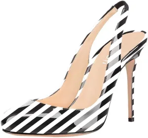 YDN Women Round Toe High Heels Pumps Slip on Stiletto Patent Evening Shoes with Slingback 4-15