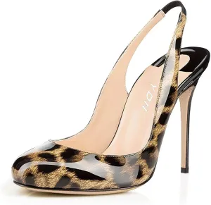 YDN Women Round Toe High Heels Pumps Slip on Stiletto Patent Evening Shoes with Slingback 4-15