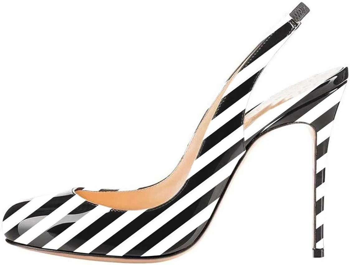YDN Women Round Toe High Heels Pumps Slip on Stiletto Patent Evening Shoes with Slingback 4-15