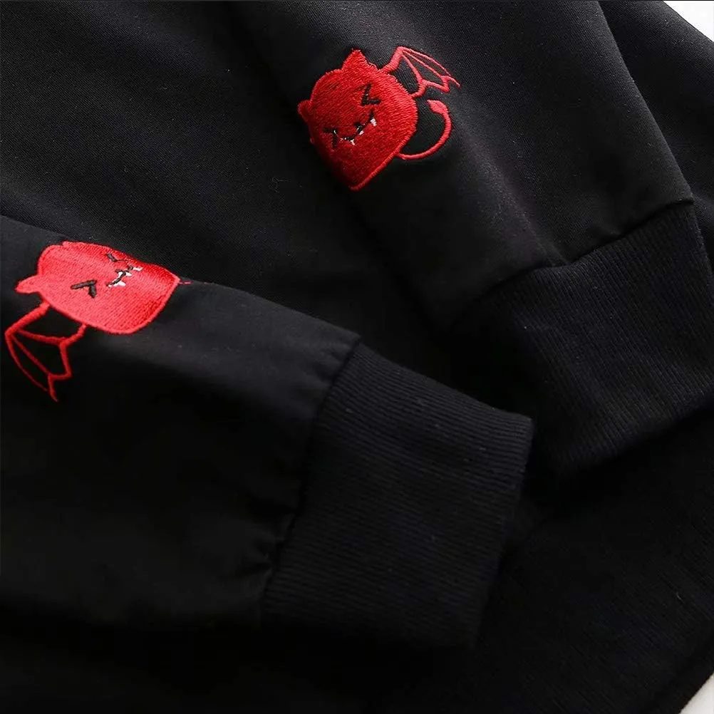YEMOCILE Women Devil Wing Hooded Sweatshirt Casual Loose Long Sleeve Hoodies Pullover Tops