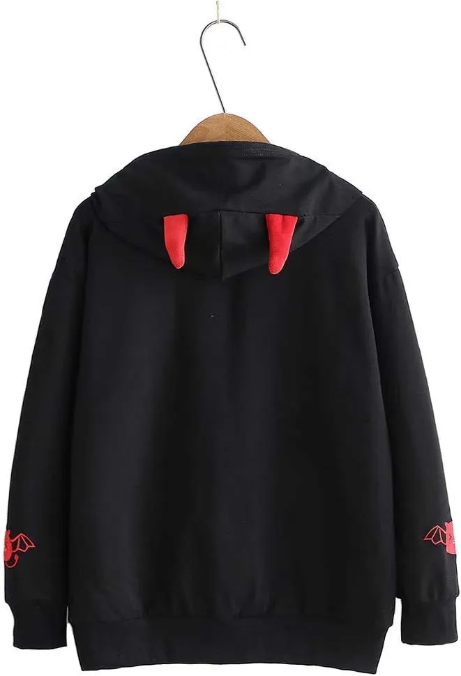 YEMOCILE Women Devil Wing Hooded Sweatshirt Casual Loose Long Sleeve Hoodies Pullover Tops