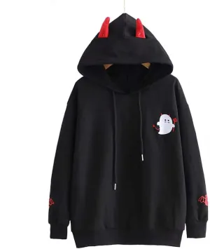 YEMOCILE Women Devil Wing Hooded Sweatshirt Casual Loose Long Sleeve Hoodies Pullover Tops