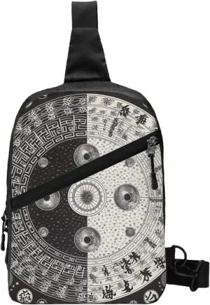 Ying Yang Diagram Printed Folding Travel Chest Bag, Crossbody Sling Backpack for Men & Women, Multipurpose Shoulder Bag, Black, One Size, Hiking Backpack
