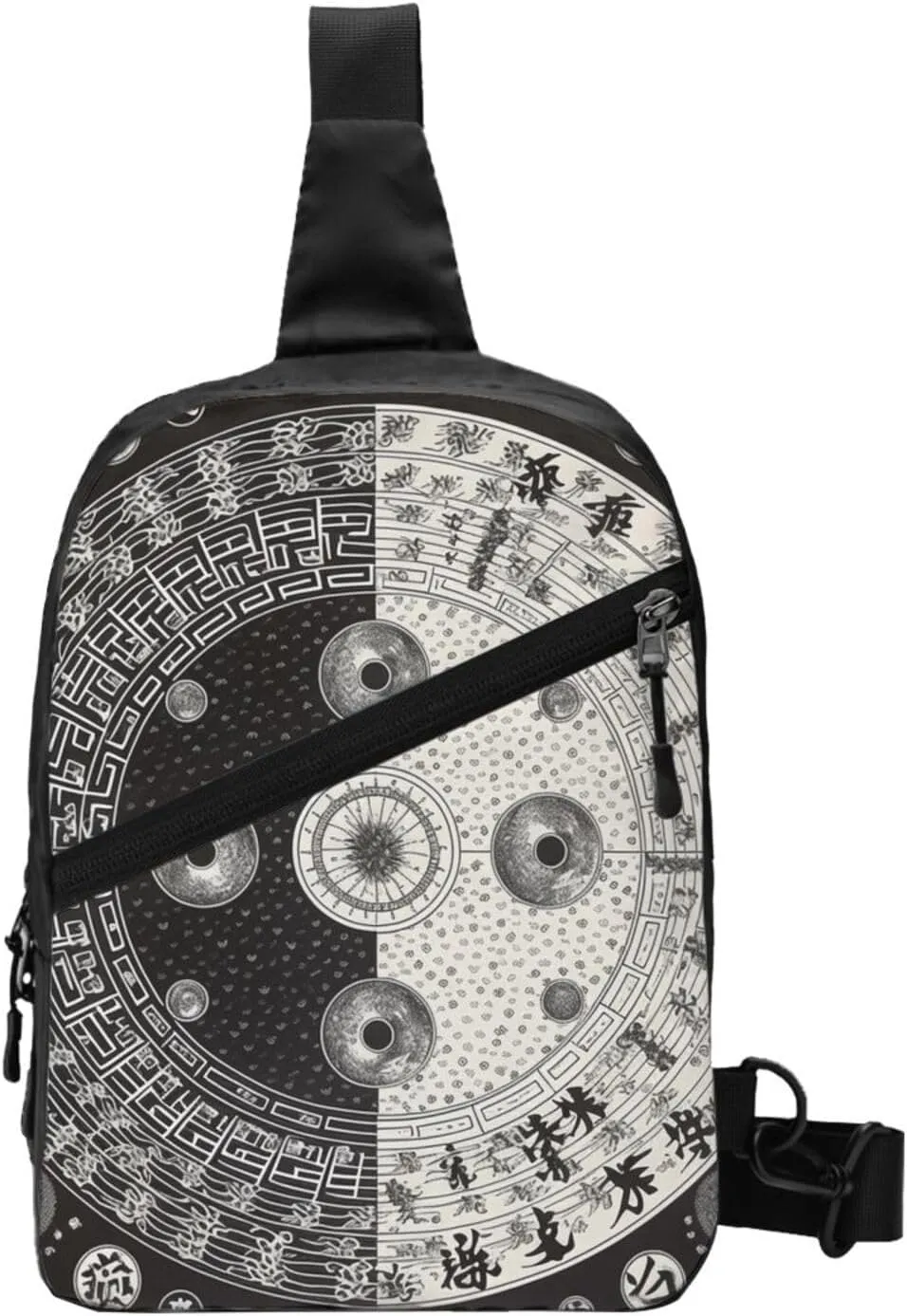 Ying Yang Diagram Printed Folding Travel Chest Bag, Crossbody Sling Backpack for Men & Women, Multipurpose Shoulder Bag, Black, One Size, Hiking Backpack