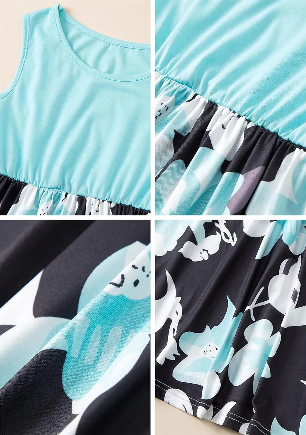 YMING Mommy and Daughter Matching Dresses Parent Child Sleeveless Outfits Floral Printed Dress