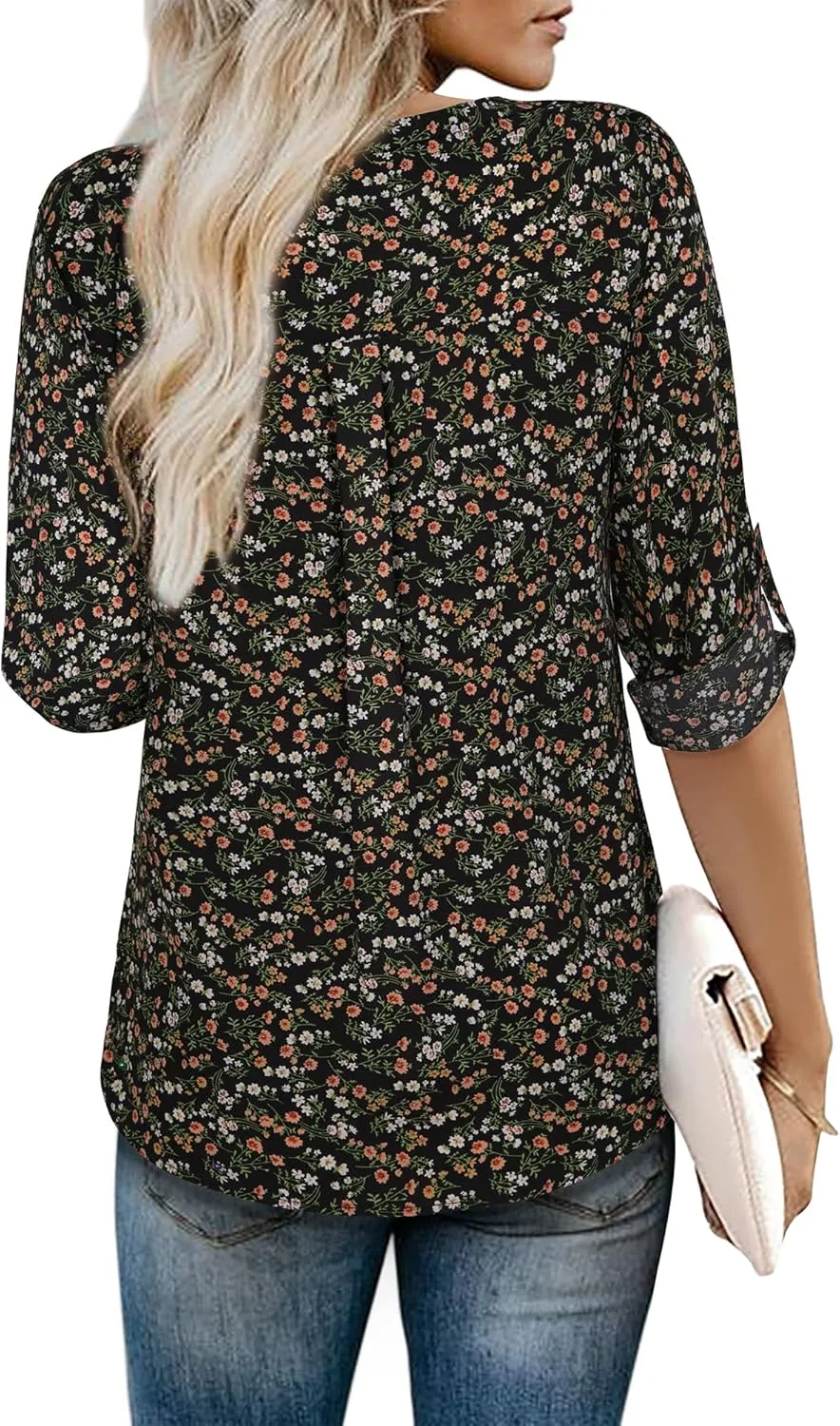Youtalia Womens Blouses Dressy Casual Business Tops 3/4 Sleeve Chiffon V Neck Work Office Shirts