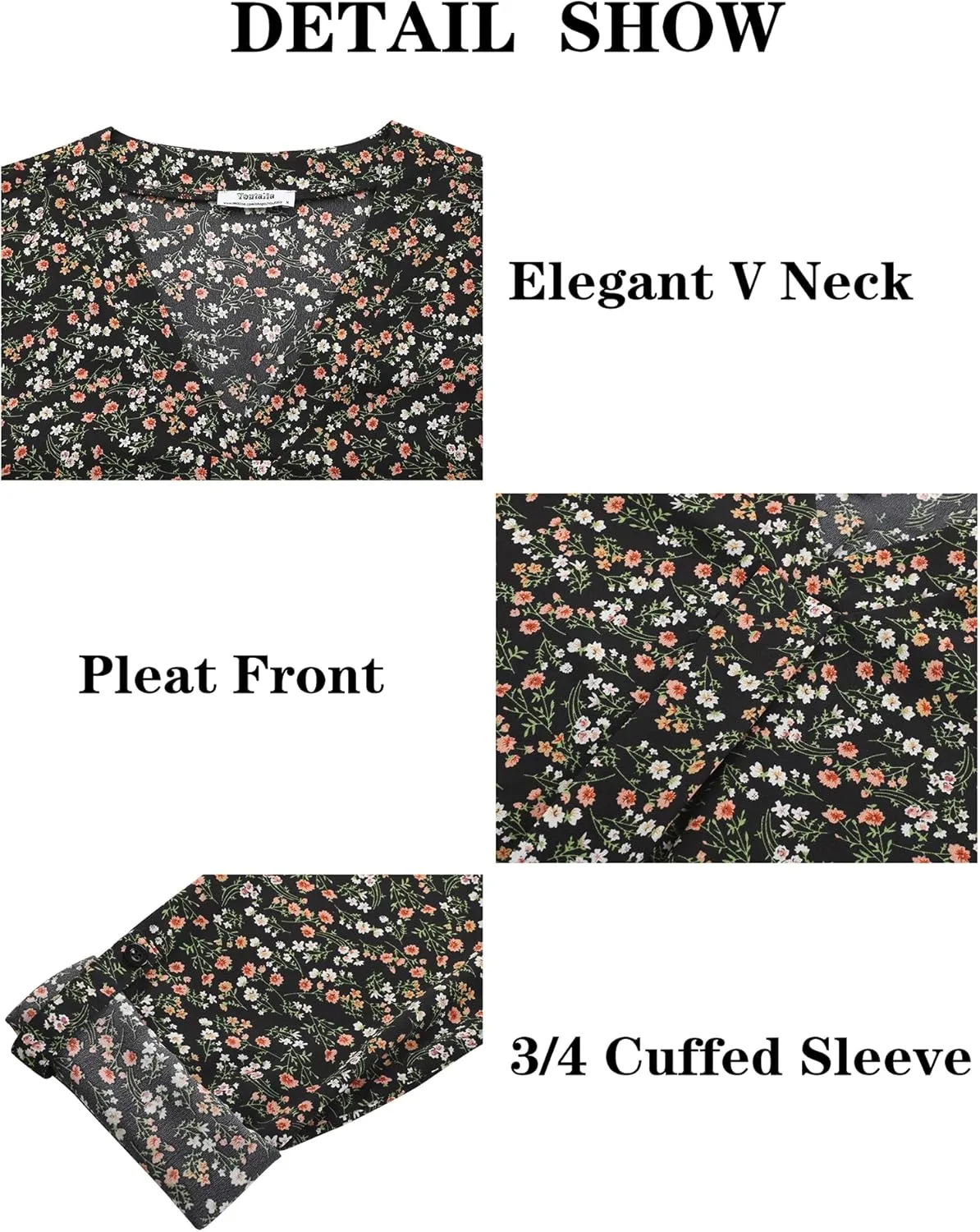 Youtalia Womens Blouses Dressy Casual Business Tops 3/4 Sleeve Chiffon V Neck Work Office Shirts