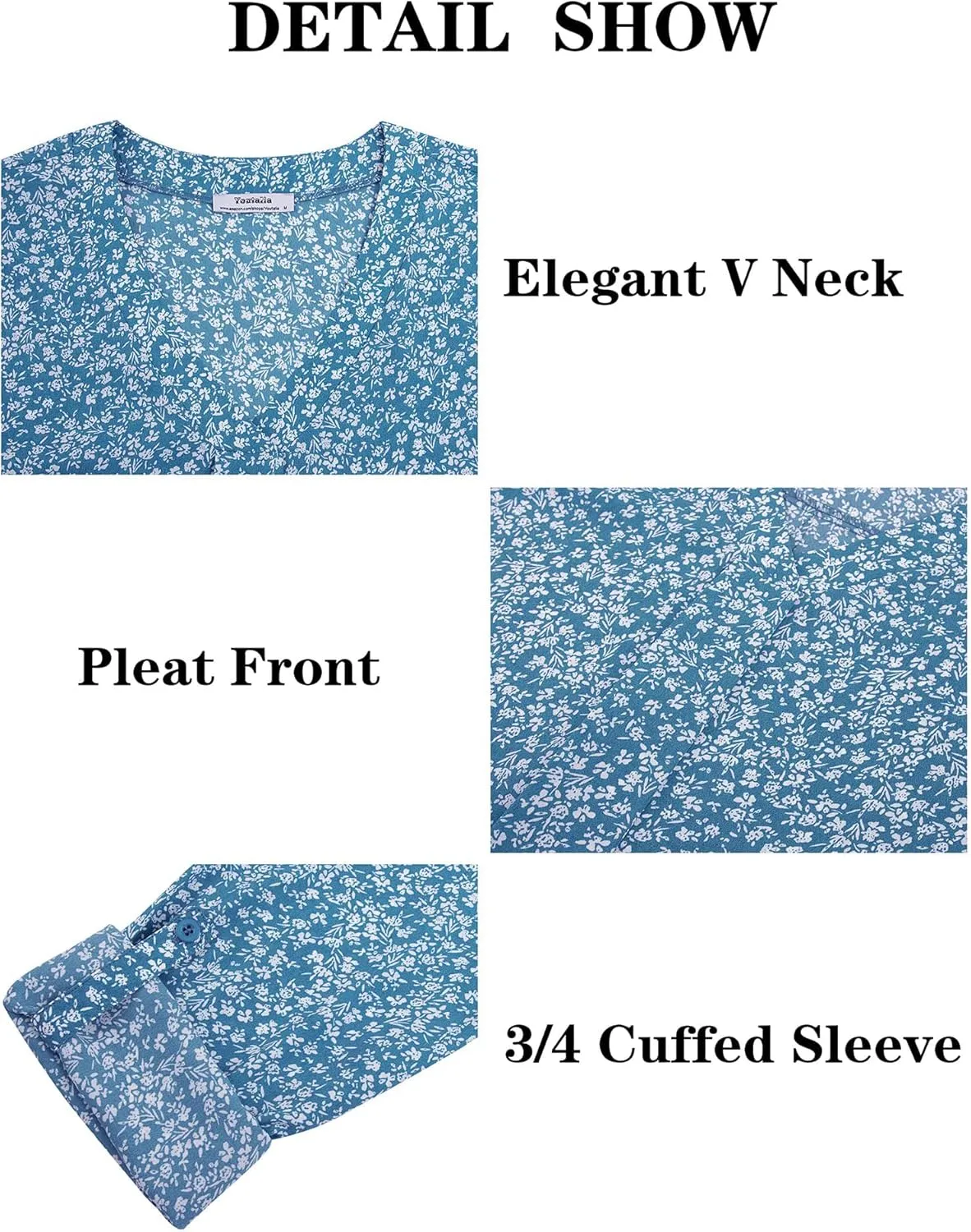Youtalia Womens Blouses Dressy Casual Business Tops 3/4 Sleeve Chiffon V Neck Work Office Shirts