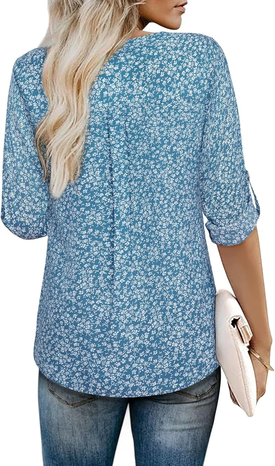 Youtalia Womens Blouses Dressy Casual Business Tops 3/4 Sleeve Chiffon V Neck Work Office Shirts