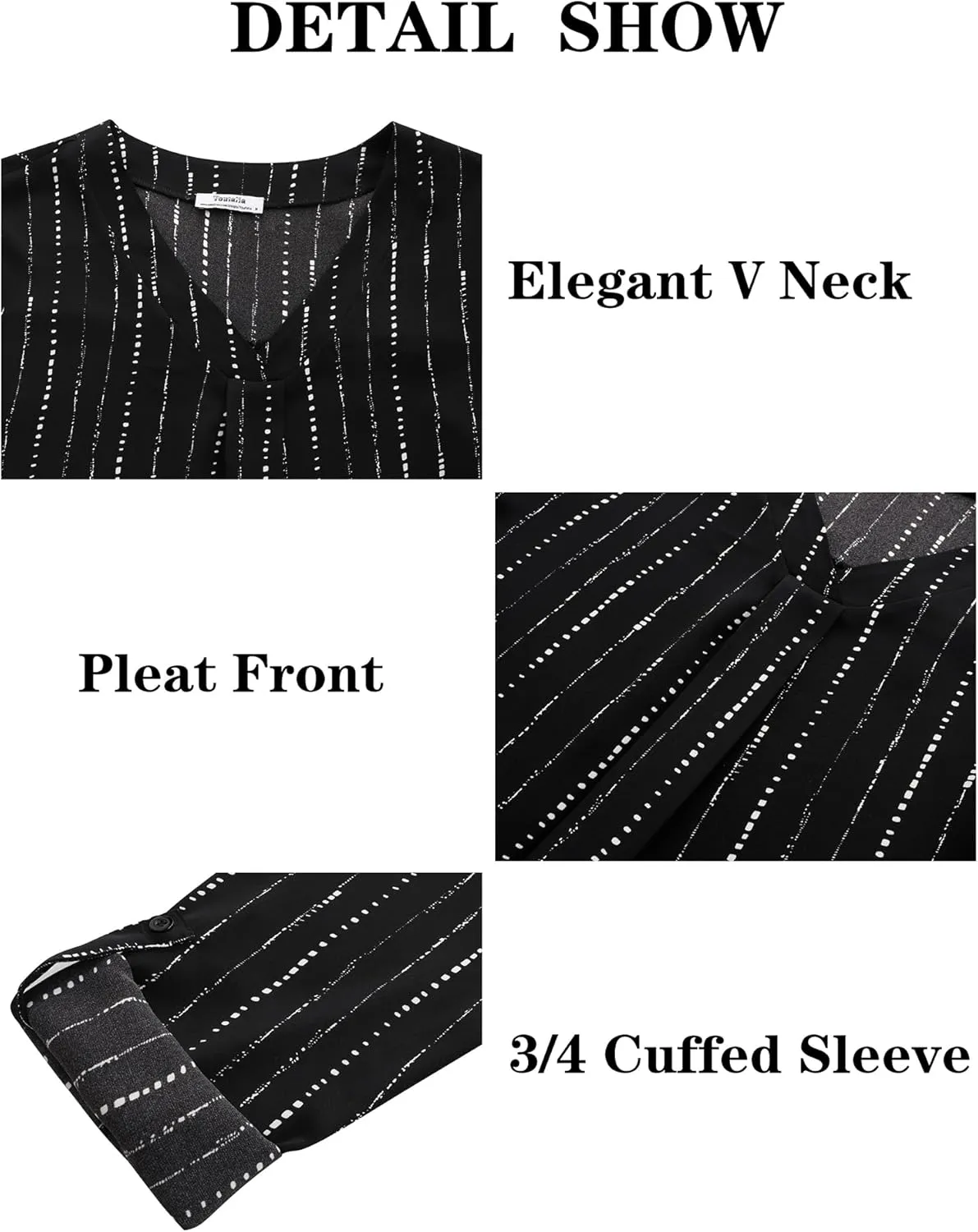 Youtalia Womens Blouses Dressy Casual Business Tops 3/4 Sleeve Chiffon V Neck Work Office Shirts