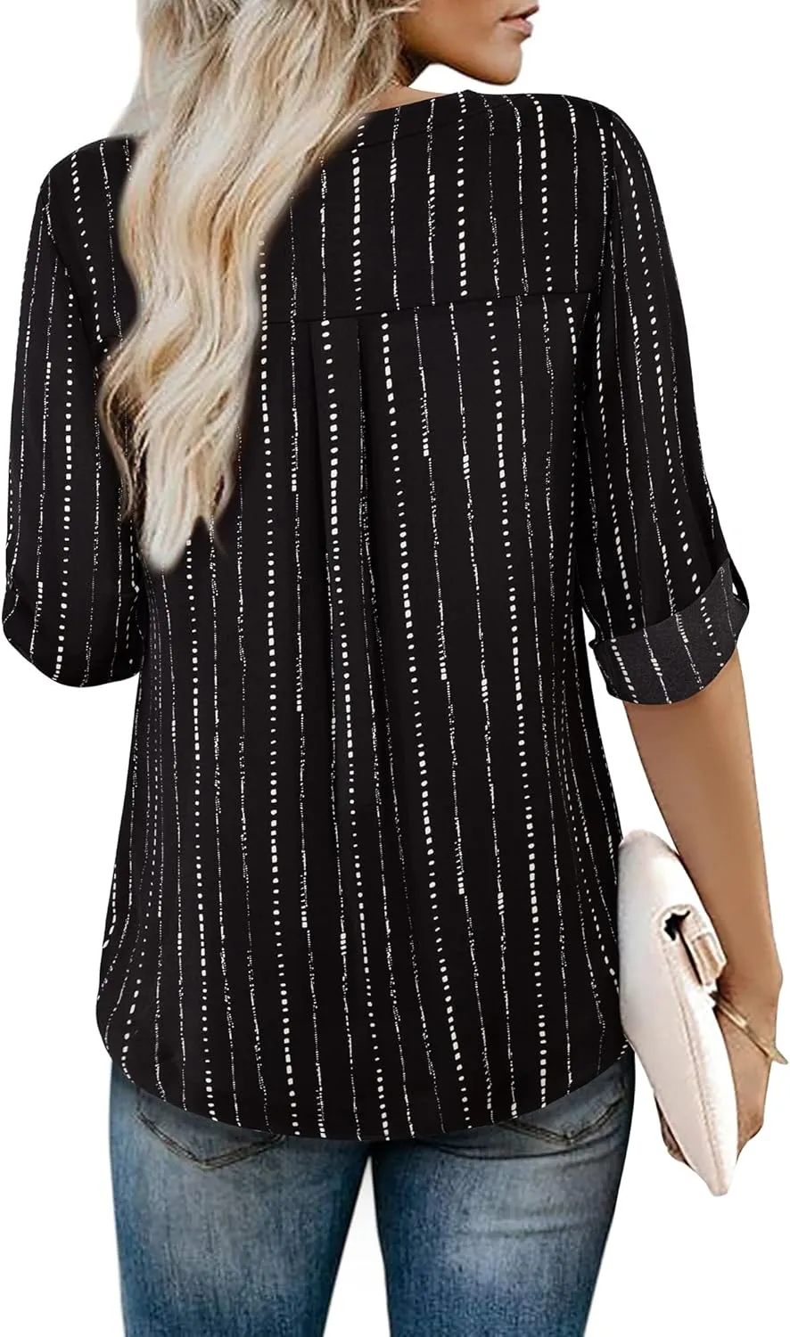 Youtalia Womens Blouses Dressy Casual Business Tops 3/4 Sleeve Chiffon V Neck Work Office Shirts