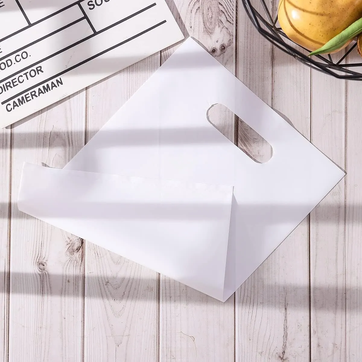 ysmile Merchandise Bag for Small Business Plastic Shopping Bag Store Retail Bag Die Cut Poly Bag with Handle 7.8"x11.8" - White