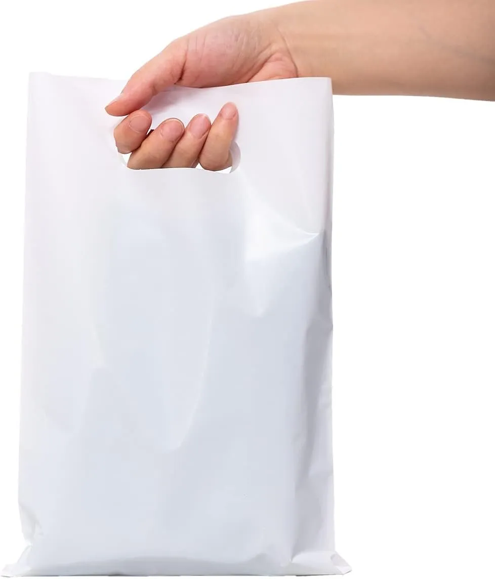ysmile Merchandise Bag for Small Business Plastic Shopping Bag Store Retail Bag Die Cut Poly Bag with Handle 7.8"x11.8" - White