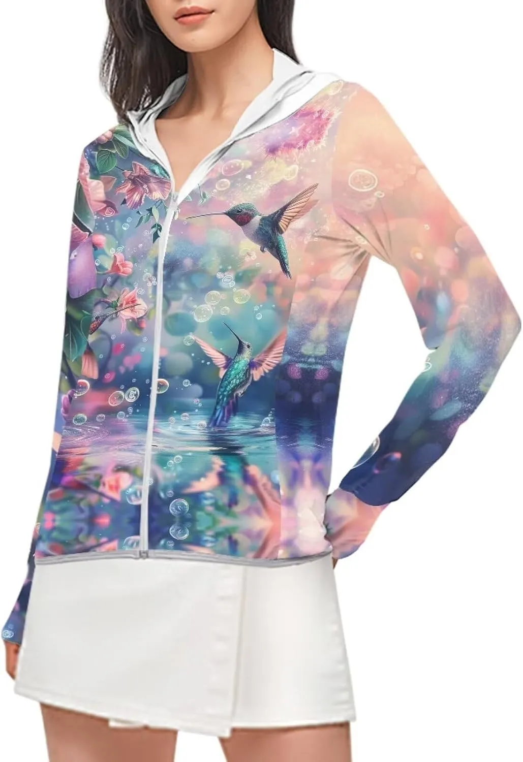 Ystardream Women's Hoodie Zip Front Rash Guard, UPF 50  Long Sleeve Swim Shirts, UV/SPF Sunscreen Wetsuit Swimsuit Top