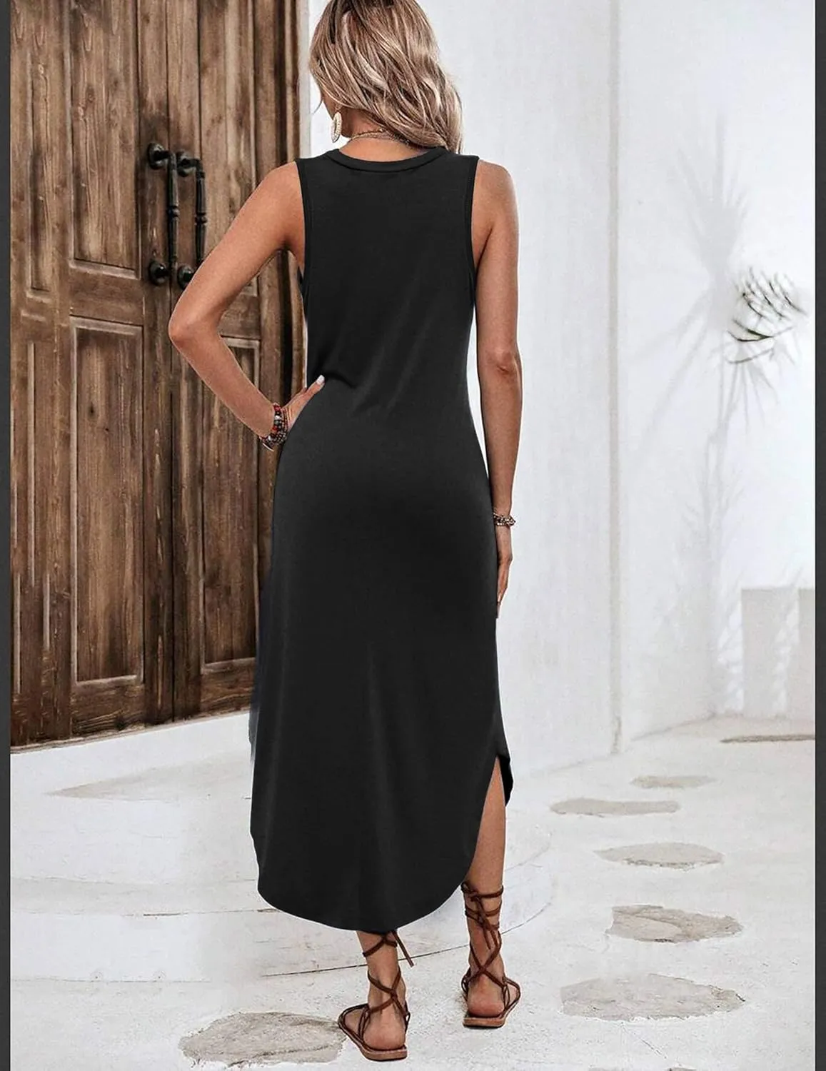 Zeagoo Women Floral Summer Dress Casual Beach Dress Printed Tank Dress with Pockets Pleated Front Long Dress