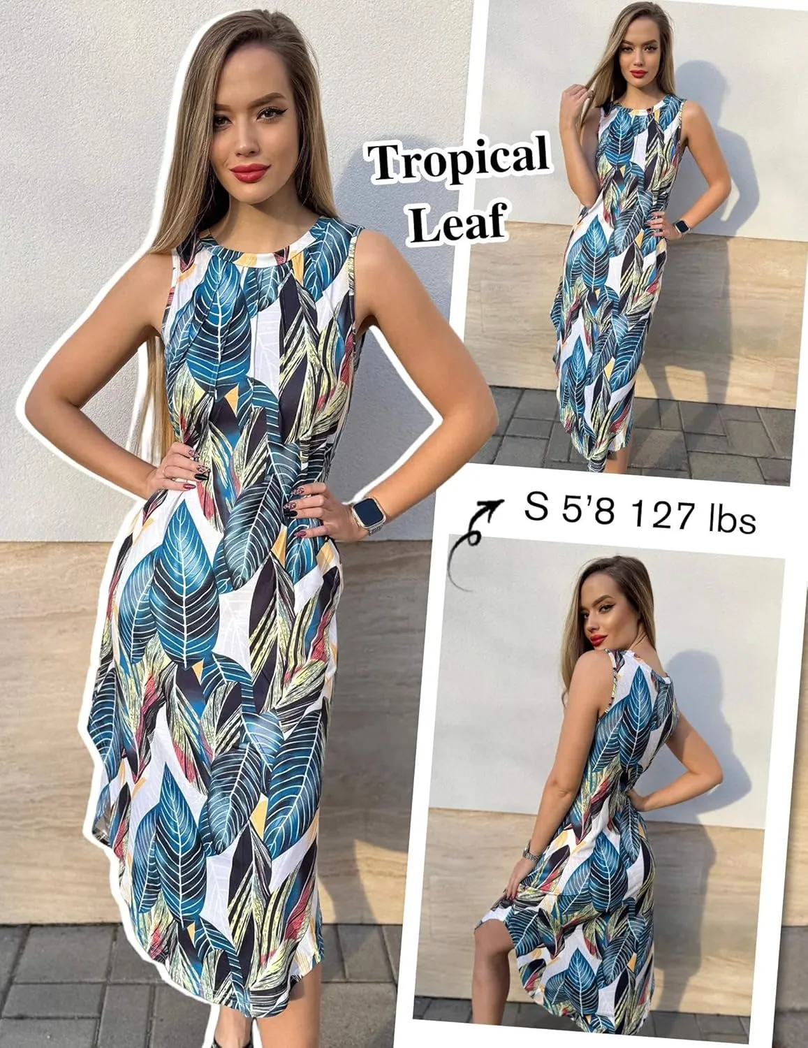 Zeagoo Women Floral Summer Dress Casual Beach Dress Printed Tank Dress with Pockets Pleated Front Long Dress