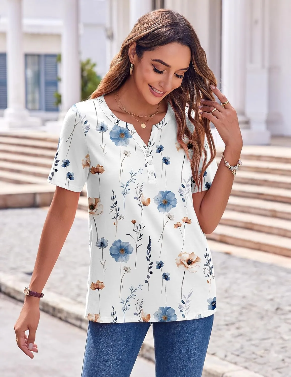 Zeagoo Womens Summer Tops Casual Short Sleeve V Neck Shirts Business Dressy Work Blouses