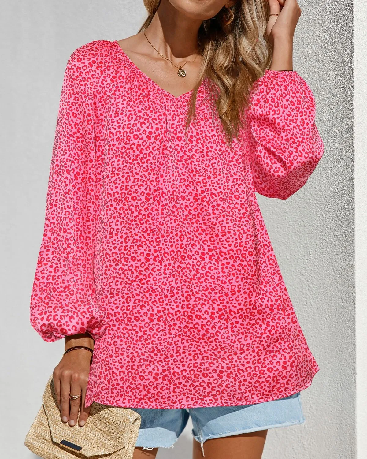 Zenlonr Women's Summer Tops Dressy Casual 2025 Long Sleeve V Neck Printed Shirts Boho Chiffon Work Blouses