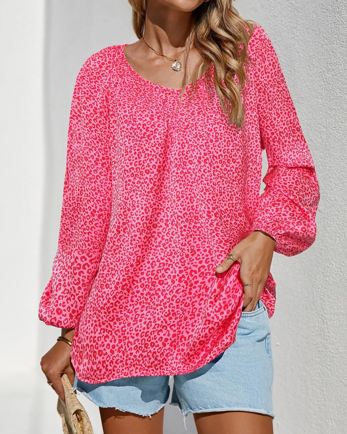 Zenlonr Women's Summer Tops Dressy Casual 2025 Long Sleeve V Neck Printed Shirts Boho Chiffon Work Blouses