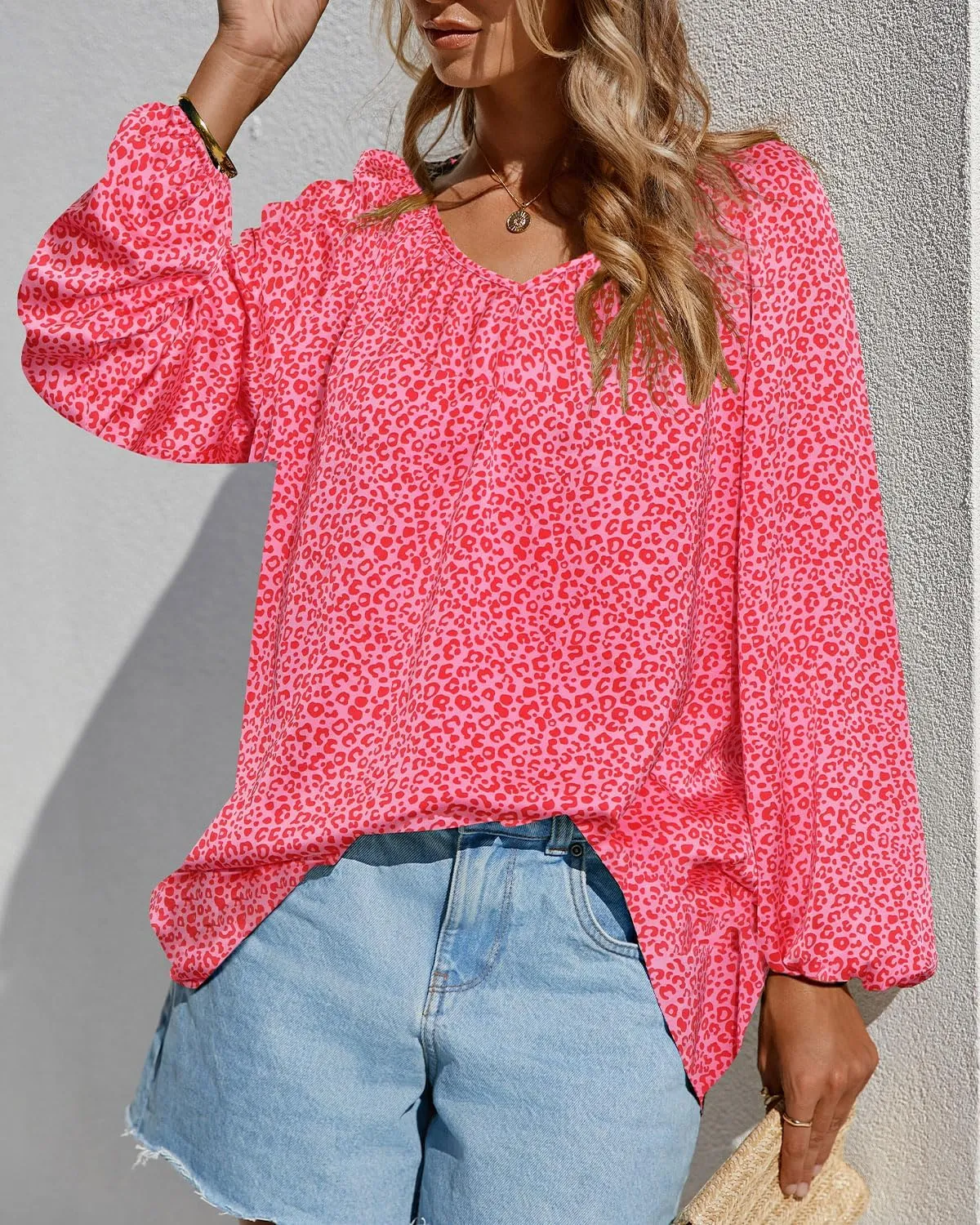 Zenlonr Women's Summer Tops Dressy Casual 2025 Long Sleeve V Neck Printed Shirts Boho Chiffon Work Blouses