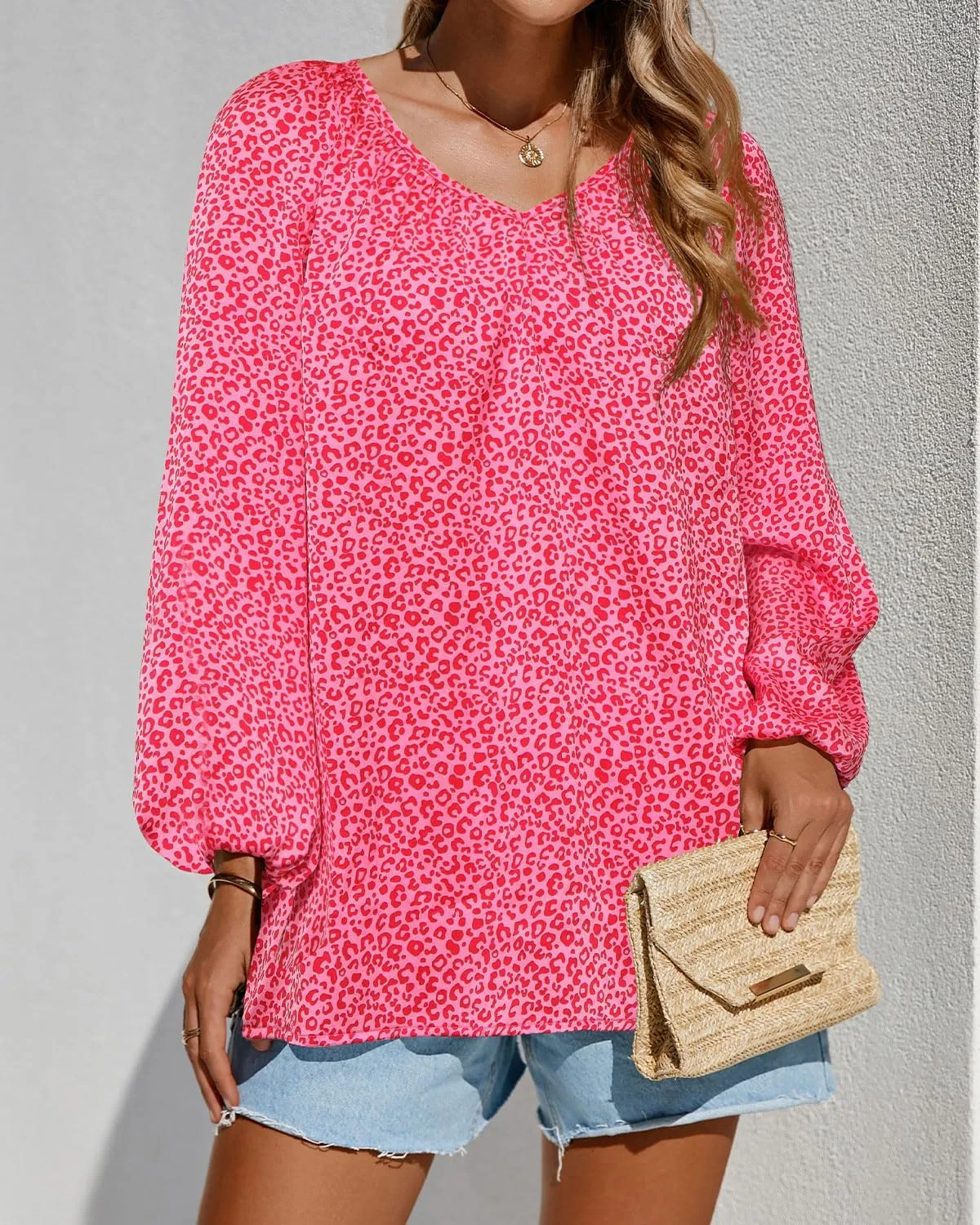 Zenlonr Women's Summer Tops Dressy Casual 2025 Long Sleeve V Neck Printed Shirts Boho Chiffon Work Blouses