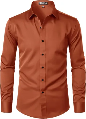 ZEROYAA Men's Long Sleeve Dress Shirt Modern Slim Fit Wrinkle-Free Casual Business Button Up Shirts