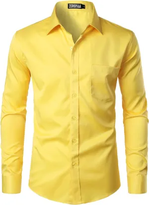 ZEROYAA Men's Urban Stylish Casual Business Slim Fit Long Sleeve Button Up Dress Shirt with Pocket