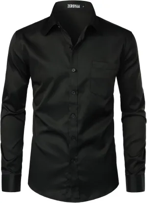 ZEROYAA Men's Urban Stylish Casual Business Slim Fit Long Sleeve Button Up Dress Shirt with Pocket