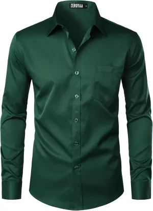 ZEROYAA Men's Urban Stylish Casual Business Slim Fit Long Sleeve Button Up Dress Shirt with Pocket