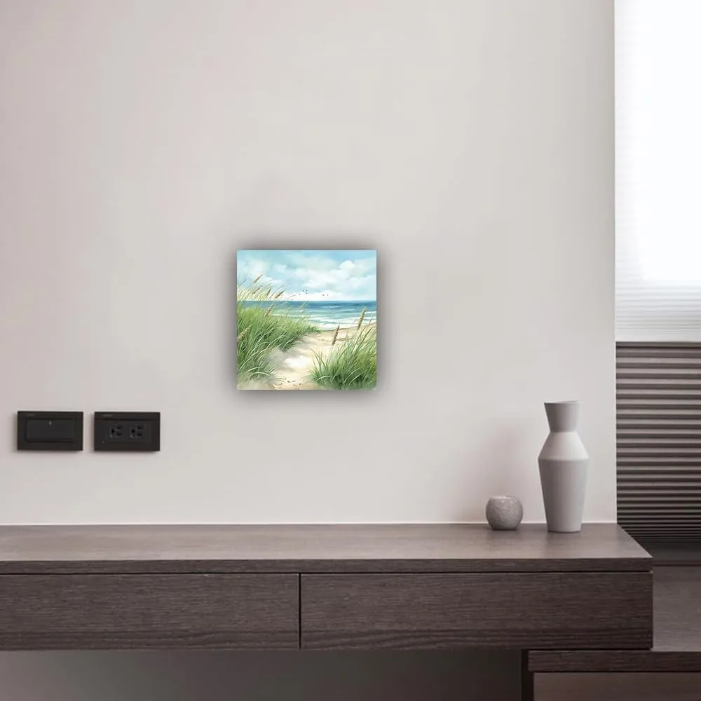 ZHOUWALLPIC Beach Canvas Wall Art Ocean Landscape Paintings Seaside Grass Picture Prints Living Room Decor Framed Ready to Hang(Farmhouse-2,12.00" x 12.00")