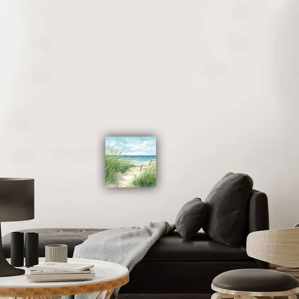 ZHOUWALLPIC Beach Canvas Wall Art Ocean Landscape Paintings Seaside Grass Picture Prints Living Room Decor Framed Ready to Hang(Farmhouse-2,12.00" x 12.00")