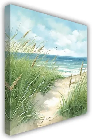 ZHOUWALLPIC Beach Canvas Wall Art Ocean Landscape Paintings Seaside Grass Picture Prints Living Room Decor Framed Ready to Hang(Farmhouse-2,12.00" x 12.00")