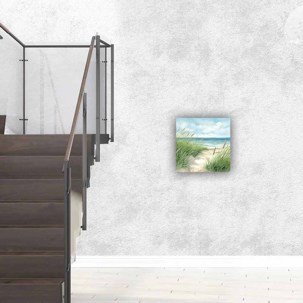 ZHOUWALLPIC Beach Canvas Wall Art Ocean Landscape Paintings Seaside Grass Picture Prints Living Room Decor Framed Ready to Hang(Farmhouse-2,12.00" x 12.00")