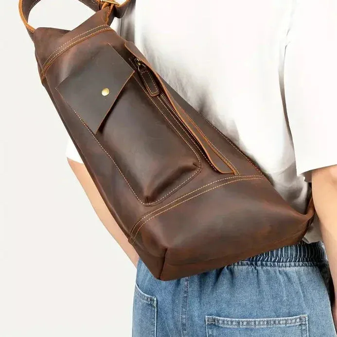 Zion | Retro Crazy Horse Leather Crossbody Sling Travel Bag
