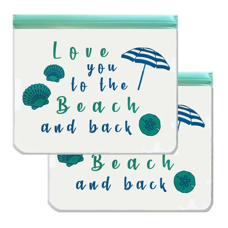 Ziparoos Reusable 2-piece XL Sandwich Bag Set "Love You to the Beach"