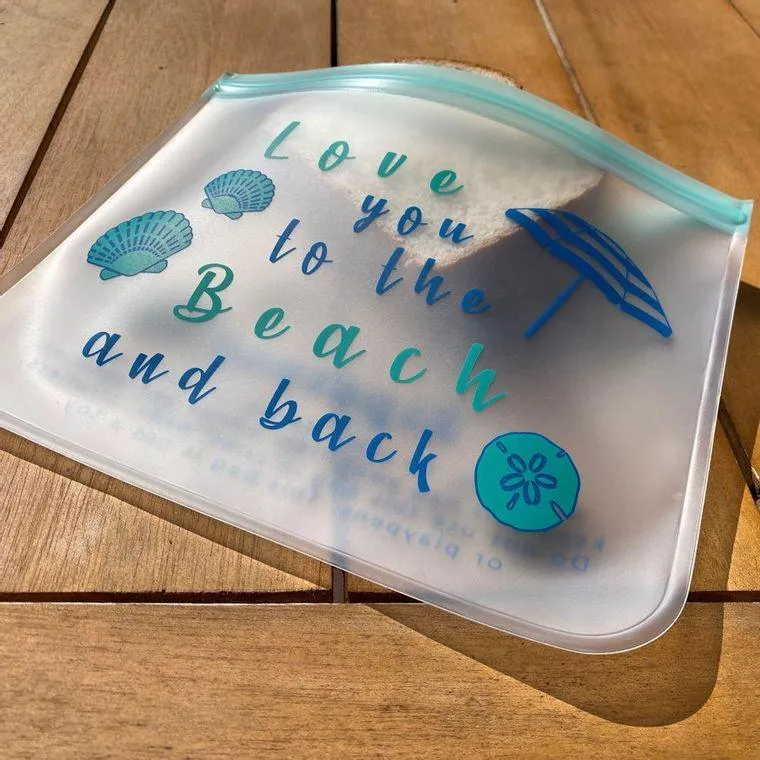 Ziparoos Reusable 2-piece XL Sandwich Bag Set "Love You to the Beach"