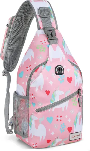 ZOMAKE Sling Bag for Women Men, Small Crossbody Sling Backpack, Mini Water Resistant Shoulder Daypack for Travel, Anti Thief Chest Bag for Hiking, Sports(Unicorn Pink)