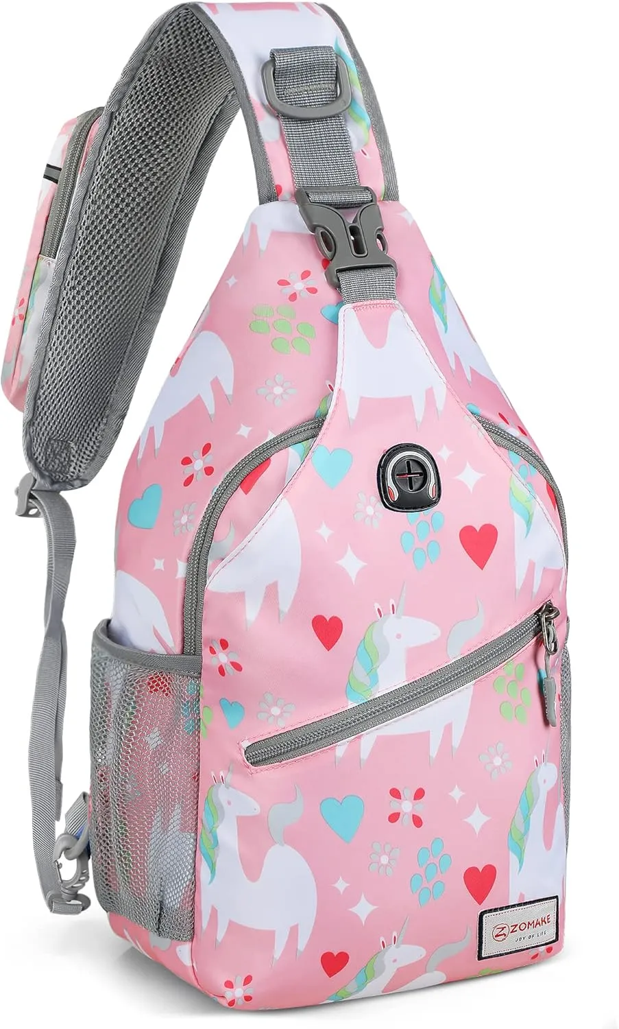 ZOMAKE Sling Bag for Women Men, Small Crossbody Sling Backpack, Mini Water Resistant Shoulder Daypack for Travel, Anti Thief Chest Bag for Hiking, Sports(Unicorn Pink)