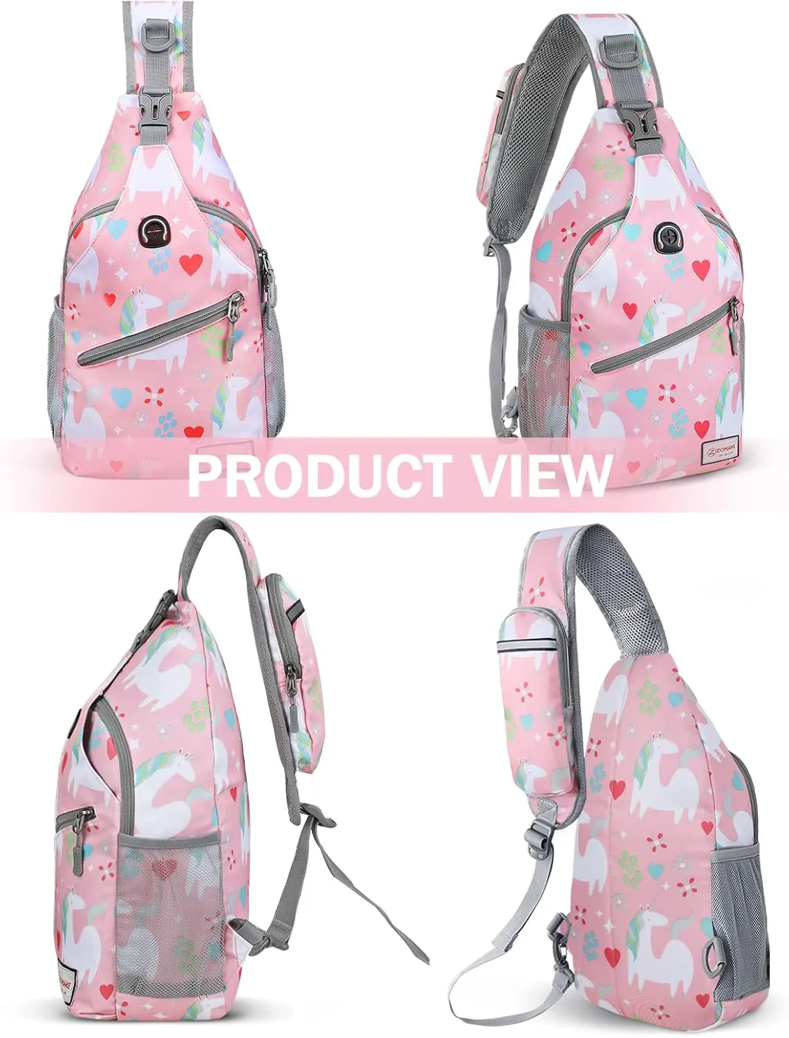 ZOMAKE Sling Bag for Women Men, Small Crossbody Sling Backpack, Mini Water Resistant Shoulder Daypack for Travel, Anti Thief Chest Bag for Hiking, Sports(Unicorn Pink)