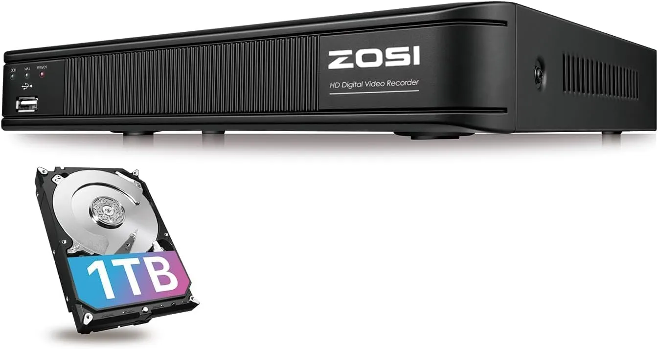 ZOSI 8 Channel HD-TVI 1080P Lite 4 in 1 Video Surveillance DVR Recorder 1TB HDD,Remote Access, Motion Detection (Renewed)