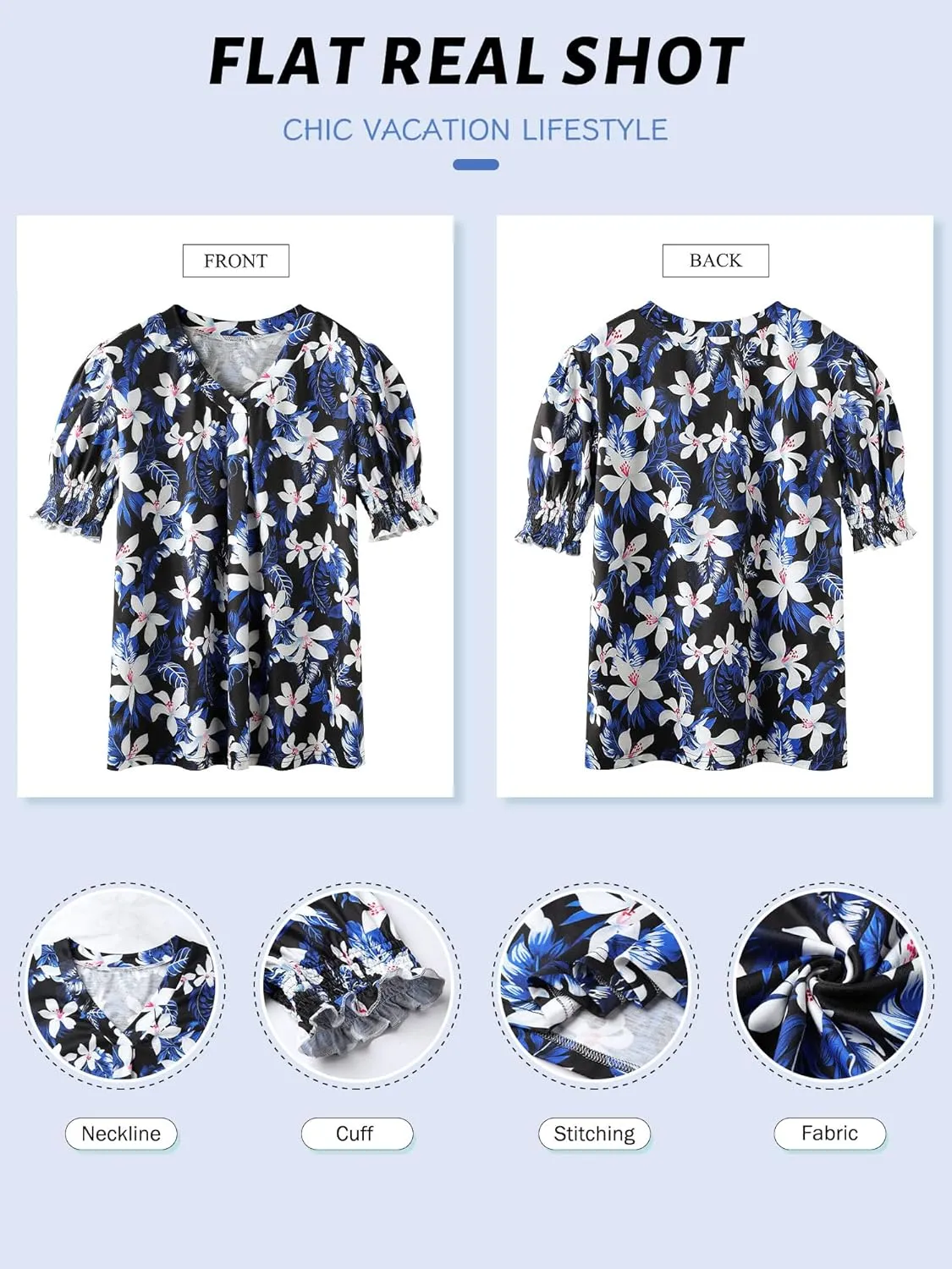 ZXZY Women Ruffle Short Sleeve Pleated V Neck Floral Print Hawaiian Shirts Blouse Tops